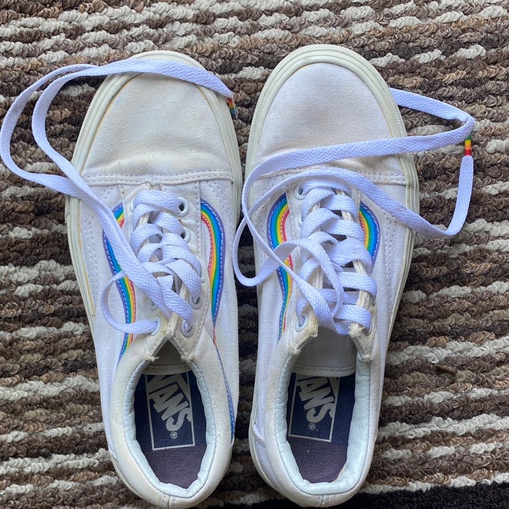 Vans White Shoes with Rainbow Accents 🌈